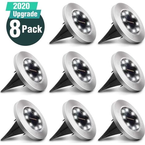 Pack Outdoor Solar Lamps, Solar Light for Ground Garden, Waterproof IP65 Lighting, 8 Cool White LEDs 6000K Solar Lamp, Recessed Spotlight for Path, Patio, Courtyard, Driveway [Energy Class A+] (1/5)