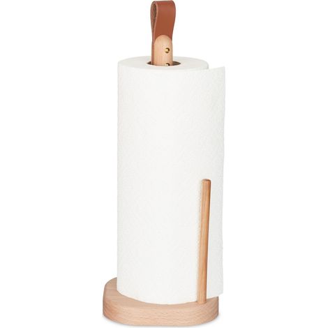 Relaxdays Portarotolo da Cucina, Porta Rotolone, Ferma Carta Assorbente, HLP: 35 x 13 x 13 cm, Legno, Marrone Naturale