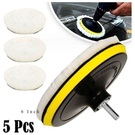 QORVA-5 Pièces 150mm Tampon de Polissage en Laine, Disque Polissage Éponge de Polissage Pads Kit Polissage Voiture pour avec M14 Foret pour Perceuse pour Polissage de Voiture Meulage Cirage
