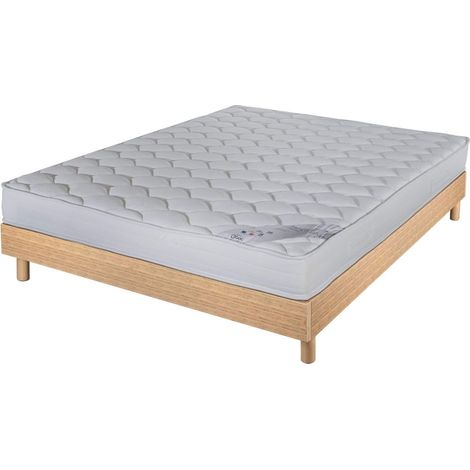 Matelas et sommier 160x200 Mousse - Decokit - Soutien medium - Sommier en kit - Chêne (1/5)