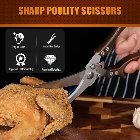 Ciseaux de Cuisine Professionnels en Acier Inoxydable - à Volaille, Viande, os, Bord Dentelé - Avec Boîte Cadeau pour Poulet, Légumes, Poisson, Turquie (1/5)