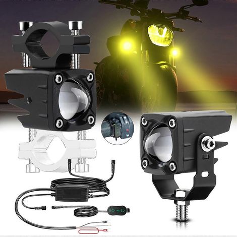 Feux antibrouillard LED pour moto, 120 W, 18 000 lm, 6 modes d'éclairage, phares auxiliaires LED avec faisceau de câblage
