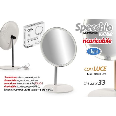 Specchio ingranditore LED ricaricabile Ø 21.5x33 cm