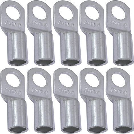 Lot de 10 Cosses Electriques à Oeillet Tubulaire - Oeil - Ø6mm - Non Isolées - pour Conducteur 16mm² - Connecteur de Fil Electrique - Serrage - Couleur Argent (1/3)