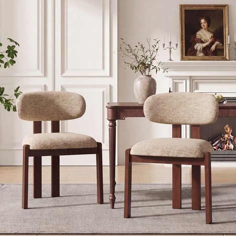 COLAMY Chaise,Lot de 2 chaises de salle à manger en chenille,bois massif marron, assise confortable,style nordique,camel (1/5)