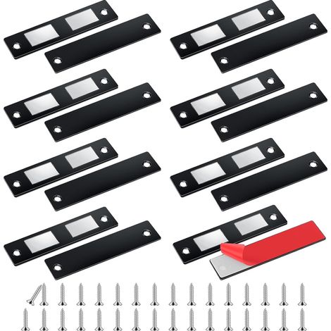 Aimant Porte Placard, 8 Pièces Ultra Mince Loqueteaux Magnétiques Puissant Aimant de Porte Placard Cuisine Loquet Magnétique Aimant Meuble Fermeture pour Tiroir, Armoire, Porte Coulissant, Noir (1/5)