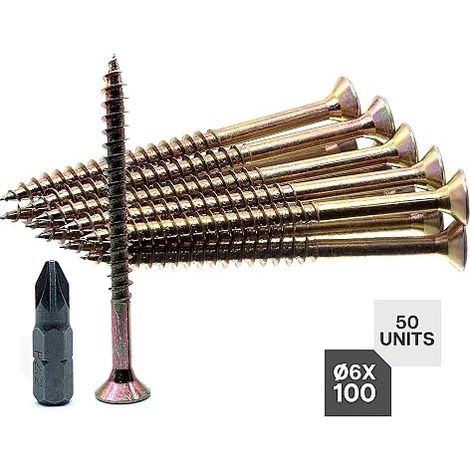 Countersunk Head Wood Screws 6x100mm Chipboard Assembly Screws Self Tapping Self Drilling (1/4)