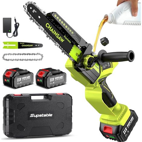 Mini Tronconneuse à Batterie 8000mAh, 8 et 6 Pouces Mini Tronçonneuse Électrique Sans Fil pour Branches et Jardin, 1300W Elagueuse, Système D'huile Automatique, Tension de Chaîne Sans Outil (1/5)