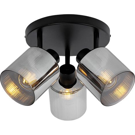 Smarter Deckenstrahler schwarz mit Rauchglas rund verstellbar inkl. 3 Wifi A60 - Laura