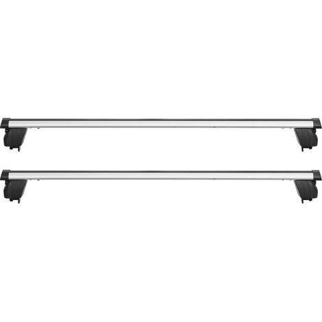 Barres de toit universelles, capacité 90 kg, compatibles rails surélevés et affleurants, entraxe 180-1085 mm, aluminium verrouillable, pour coffre, canoë ou panier. (1/5)
