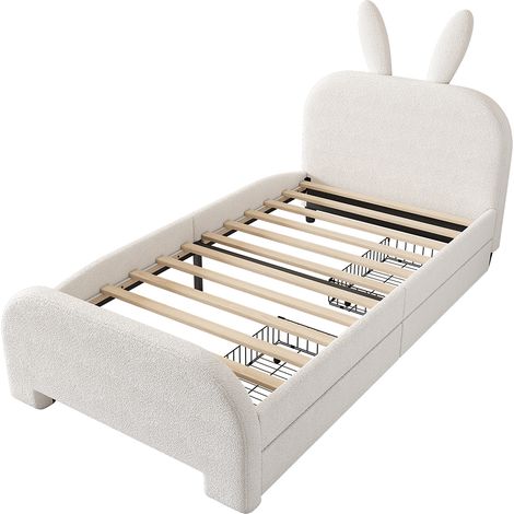 Gutent – Lit avec tiroirs 90x200 cm en MDF et laine d'agneau – Design lapin – Hauteur 116 cm – Capacité 150 kg – Montage nécessaire (1/5)