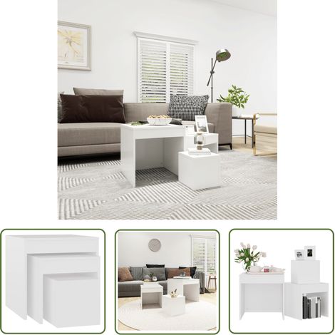 INLIFE 3 pcs Tables gigognes Table Basse Petite Table d'Appoint Bout de Canapé Style Moderne Pour Salon, Chambre Blanc Aggloméré (1/5)