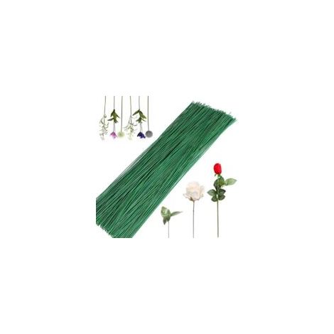 Grüner Blumendraht, Blumendraht, Floristendraht, 100 Stück Blumendraht, Dunkelgrüner künstlicher Blumenstiel, Blumenstielverpackung, Stieldraht für Floristen, 25 cm - Crezuo (1/4)