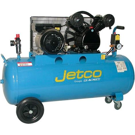 Lacme – Compresseur 100 litres 3 CV 8 bars – Débit 18 m3/h – Moteur bi cylindre en v – 2 sorties femelles – 123310