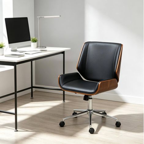 Silla de oficina ergonómica regulable y giratoria con ruedas, negra y marrón (1/5)
