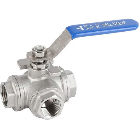 Vanne à bille trois voies en acier inoxydable SUS304, filetage femelle DN15 (1/4)