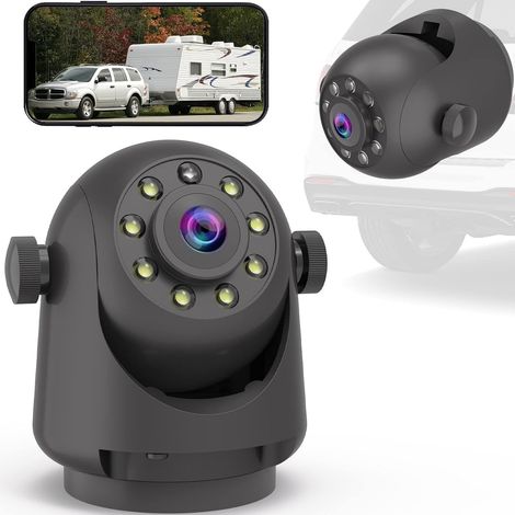 WiFi Magnetic Hitch caméra de recul sans fil à vision nocturne, batterie rechargeable, adaptée pour iPhone Android, facile à monter bras cou de cygne bateau voyage remorque RV (1/5)