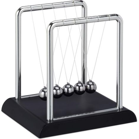 Pendule Newton, décoration bureau de travail, physique, science & art, 5 boules, métal, balancier, argenté, 1(socle noir) (1/5)