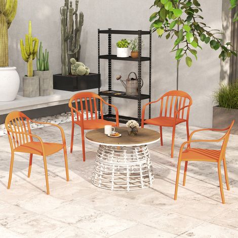 Set di 4 sedie da giardino resistenti alle intemperie, in plastica, impilabili, con braccioli e schienale, portata massima 120 kg.