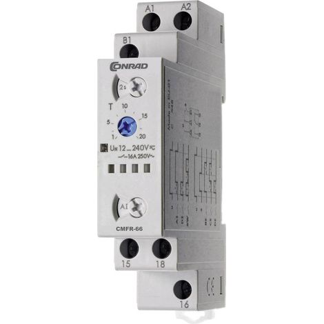 Conrad Components – Relais temporisé multifonction 16A – Plage temporelle 24h – Entrée multi-tension 12-240V AC/DC – Installation sur rail (1/2)