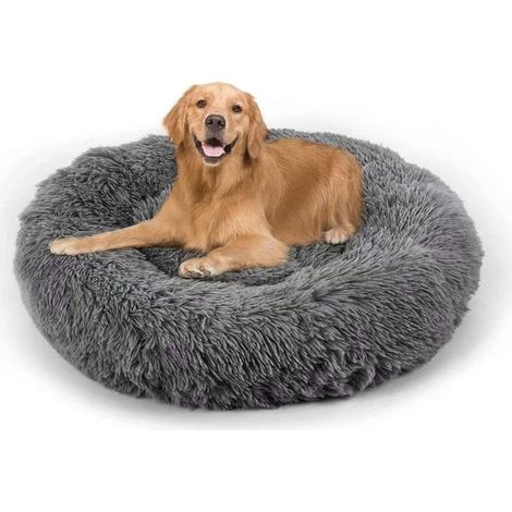 Lit moelleux rond pour chien et chat extra large 80 cm – Tissu Oxford imperméable – Soutien orthopédique – Lavable en machine – Antidérapant - Domestique-80x80cm-gris (1/4)