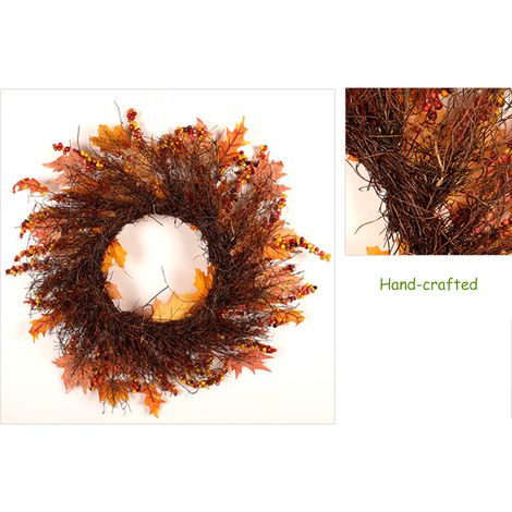 Couronne de feuilles d'érable pour porte, décoration d'automne pour Thanksgiving, guirlande d'Halloween, ornement mural. (1/5)