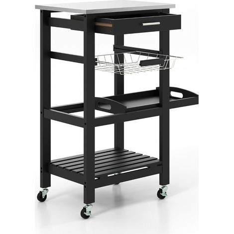 Carrello di servizio su ruote 47 x 39 x 85 cm con pratico e moderno contenitore in acciaio inox nero 200017861