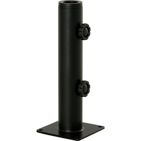Tube de parasol réglable en métal noir, Ø 34/38/48 mm, socle universel pour mât, pied stable et robuste.