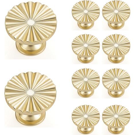 Juego de 10 pomos para muebles en tono dorado, acabado cepillado, fabricados en aleación de zinc, para armarios, roperos y vestidores. Tiradores redondos de estilo vintage para cajones, 3,55 x 3,55 x  (1/5)