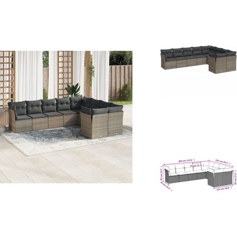 Salon de jardin 9 pcs avec coussins gris résine tressée - Ensemble Salon De Jardin - Mobilier De Jardin - Salon Extérieur - Canapé Jardin - Résine Tressée (1/3)