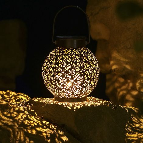 Lanterne solaire d'extérieur design évidé décoratif en métal suspendu LED lumières lampe de contrôle d'éclairage sensible IP44 résistant à l'eau pour patio cour balcon jardin 2 pièces (1/5)