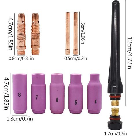 Tig Welding Torch Kit, Tianher 26 Pieces Tig Cup Gas Lens TIG Fit WP-17 WP-18 WP-26 SR-17 SR-26 Welding Accessories Consumables. (1/2)