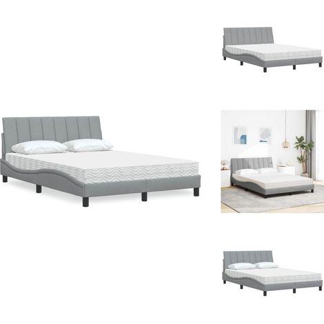 Lit avec matelas gris clair 140x190 cm tissu - Lit - Lits - Meuble De Chambre À Coucher - Sommier (1/5)