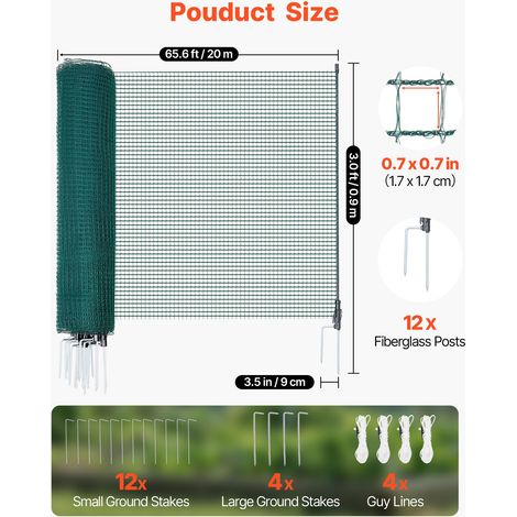 Clôture temporaire avec piquets, filet plastique 0.9 x 20m, protection jardin avec tuteurs double pointe et cordes, barrière pour chiens, poules, plantes, extérieur (1/5)