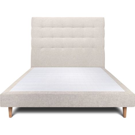 Lit 160x200cm avec tête de lit capitonnée tissu et sommier tapissier Beige clair - Hauteur totale : 29cm (1/5)