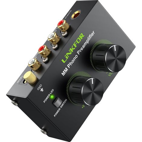 Préampli Phono Mini Préamplificateur Audio Stéréo Métal Faible Bruit avec Interrupteur d'alimentation,Contrôle du Volume,Entrée RCA,Sortie RCA et 1/4" TRS,Adaptateur Secteur Certifié DC 12V (1/5)