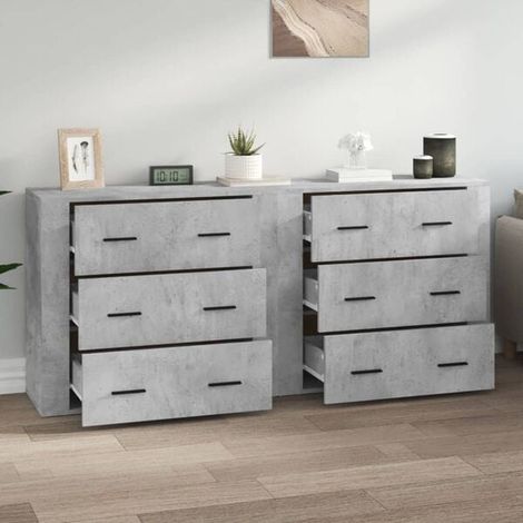 Lot de 2 Buffets Bas Modernes, Meuble de Rangement en Bois d'Ingénierie avec Finition Béton Gris, Design Épuré pour Salon ou Entrée (1/5)