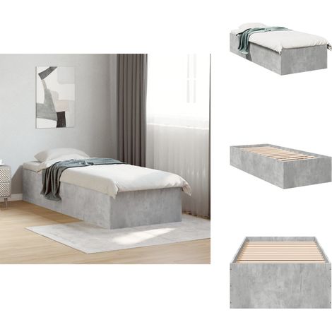 Cadre de lit sans matelas gris béton 100x200 cm - Cadre De Lit - Lit Double - Lit En Bois - Meuble Chambre - Literie (1/5)