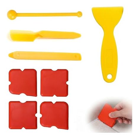 Kit 8 Pièces Lisseur Joint Silicone, Outils de Calfeutrage avec Spatule Joint Silicone, Grattoir et Bille de Finition, Ensemble de Finition pour Joint de Carrelage Cuisine et Salle de Bain (1/5)