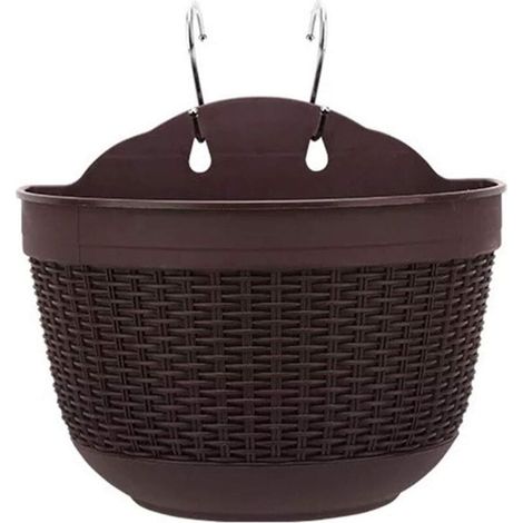 Self-Watering Hanging Flower Pot with Water Reservoir for Wall or Garden Decoration 25 x 16.5 x 15 cm, Brown (1/5)