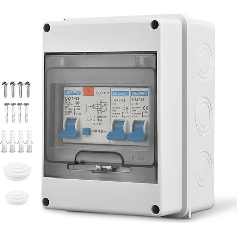 Coffret Electrique avec Disjoncteurs, Coffret Electrique Etanche IP65 avec Protecteur de Fuite AC 32A, Tableaux à Disjoncteurs 5 Voies, Boîte à Fusibles en Saillie, Boitier Electrique (1/5)