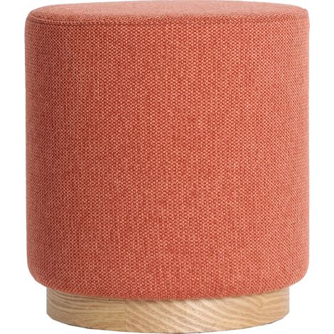 Pouf repose pieds contemporain en polyester terracotta et bois clair - Terracotta et bois naturel clair (1/3)