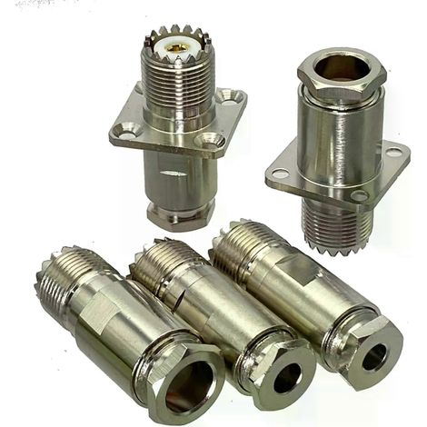 Connecteur UHF SO239 femelle à bride pour câbles coaxiaux RG58, RG142, RG8X, RG5, RG6 et RG8 (droit et à bride 4 trous) - 1 pièce - JXLGV (1/5)