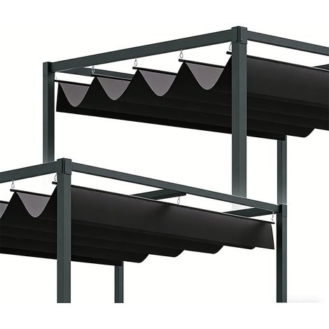 2er-Set  pergola Pavillon Terrassenüberdachung mit Schiebedach 298x213x221cm Polyester Schwarz Grau für Garten & Terrasse
