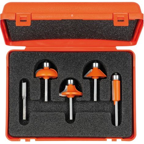 CMT – Coffret de 5 fraises droites S=8 HM – Pour défonceuse et affleureuse – Coupe nette pour bois dur – Longueur 50mm (1/6)
