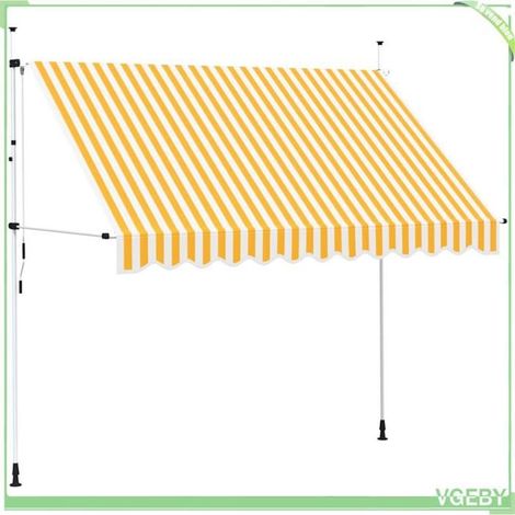 Auvent rétractable manuel - FAFEICY - 43234 Rayures oranges et blanches - 300 cm - Polyester hydrofuge - Cadre acier (1/5)
