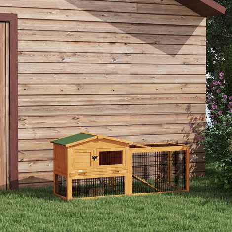 Grande conigliera 150x52x68 cm in legno giallo con recinto, per esterno resistente – MEUBLIV (1/5)