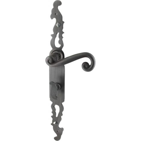 Secury-T – Poignées de porte fer forgé vieil argent 330x36 mm à condamnation – Acier embouti – Installation facile pour portes intérieures
