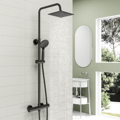 SKY Bathroom Shower Mixer Thermostatic Set Twin Head Matte Black Square Exposed Valve