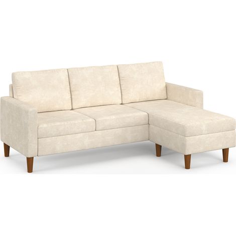 Wendbares 3-Sitzer-Ecksofa MARIUS, 200 cm, aus beigem Chenille-Stoff (1/5)